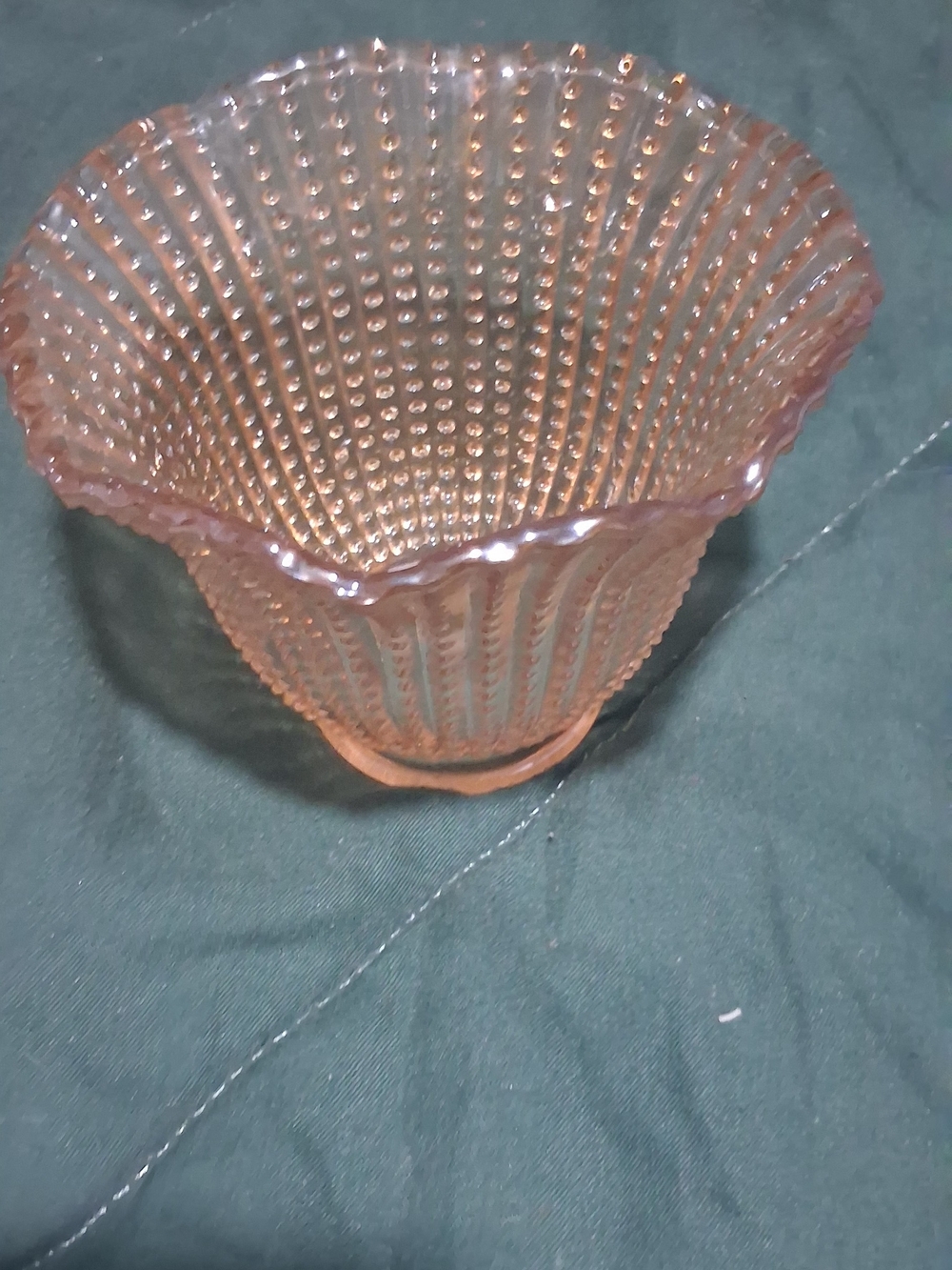 Set of 4 Vintage Fenton Pink Opalescent Hobnail Ruffled Lamp Shades 4" Fitter